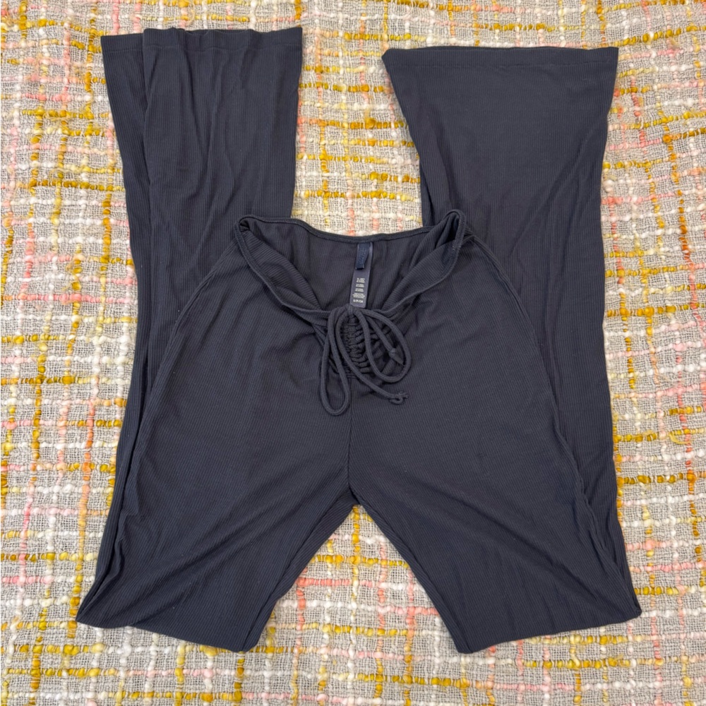 SKIMS Black Ribbed Bootcut Jumpsuit with Drawstring